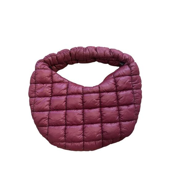 Quilted Dark Red Shoulder Bag Zip Closure - Picture 1 of 3